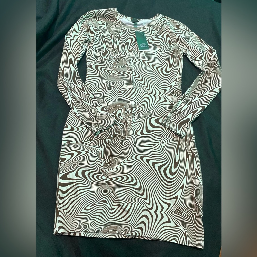 Wild Fable Women's Long Sleeve Cut Out Detail Knit Bodycon Dress Brown Swirl XS